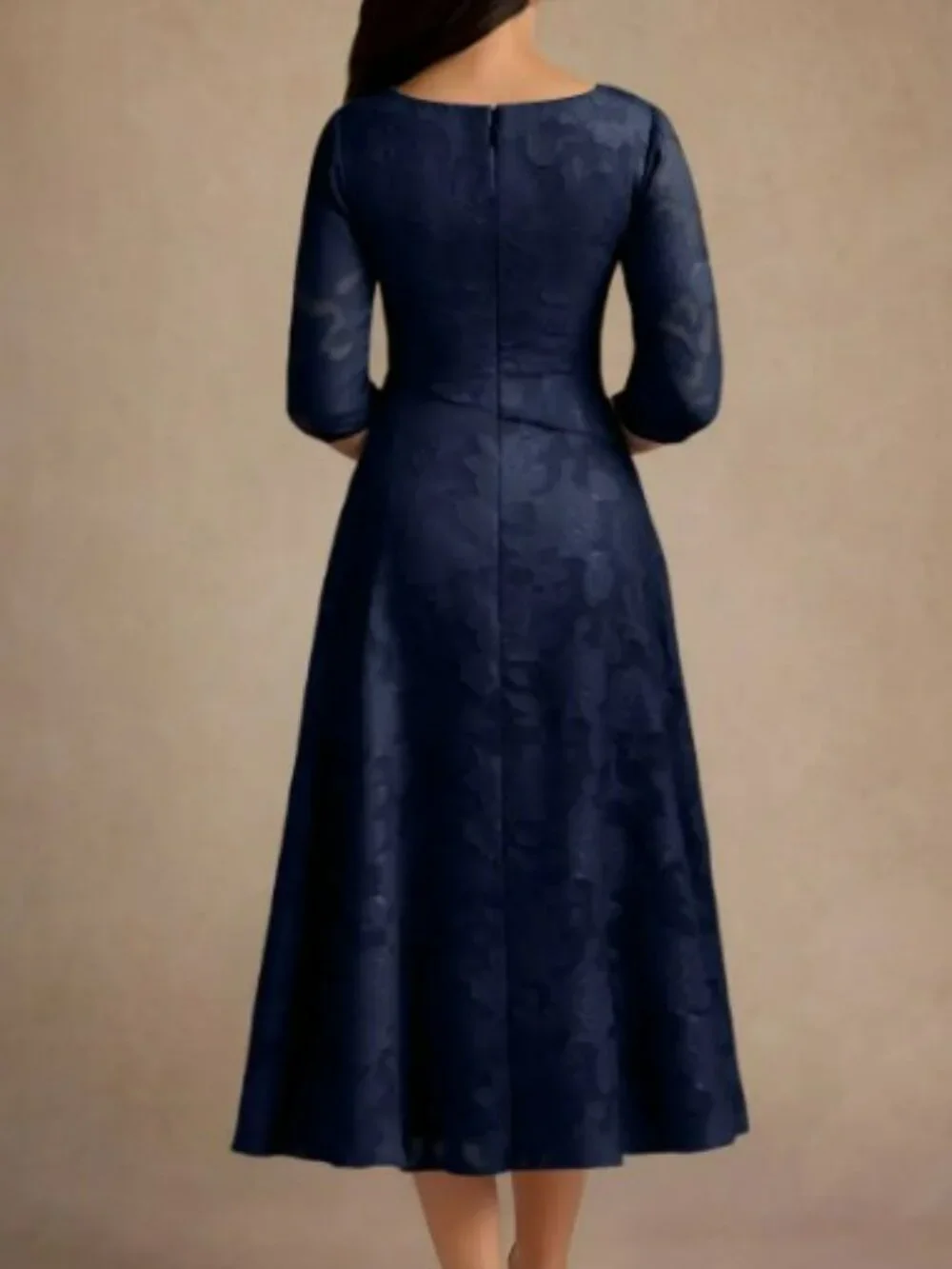 Azazie Durant  Dark Navy A-Line Pleated Floral Burnout Dress | Size 8 - Picture 3 of 3